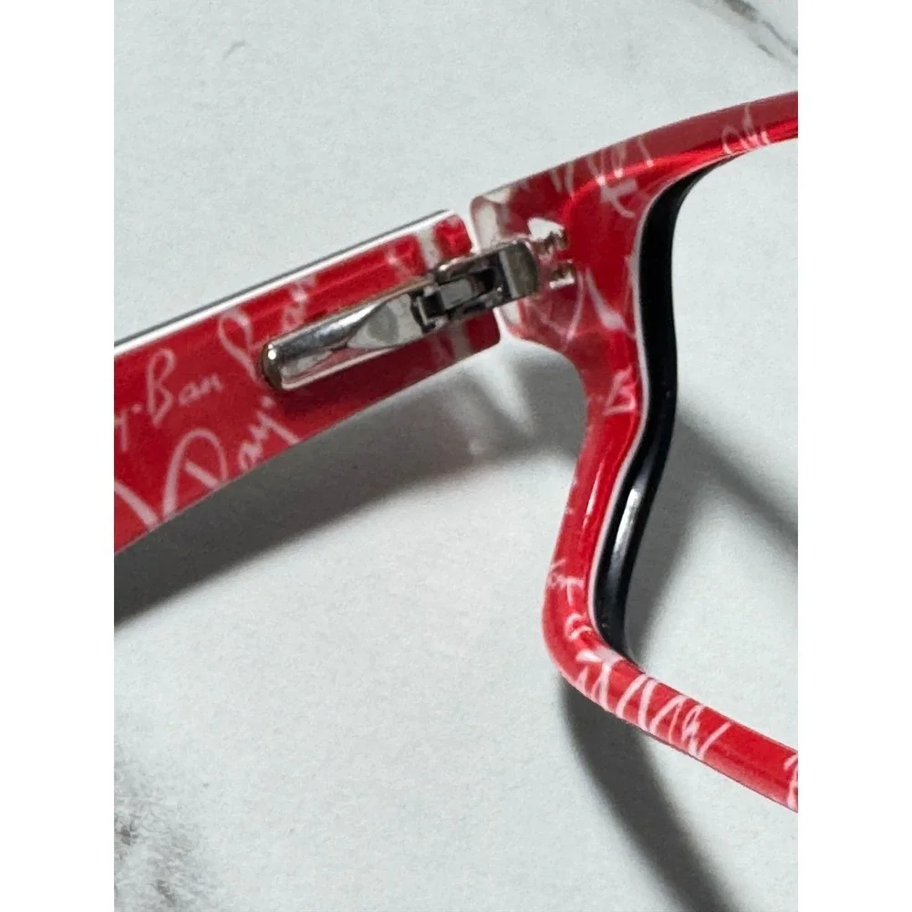 Ray-Ban RB 5206 2479 Black Red Logo Rectangular Eyeglasses Frame 52-18-140 AS IS